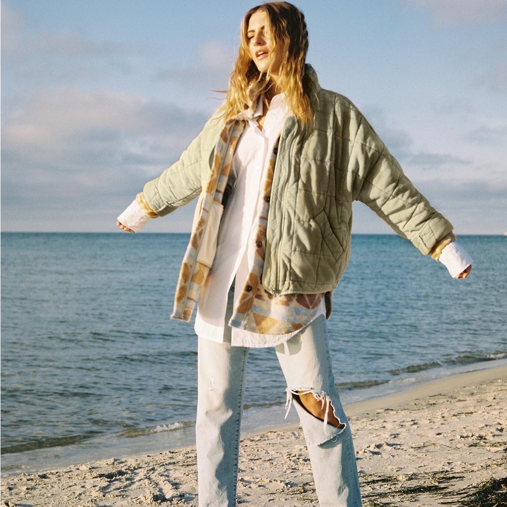 Free People Green Quilted Jacket